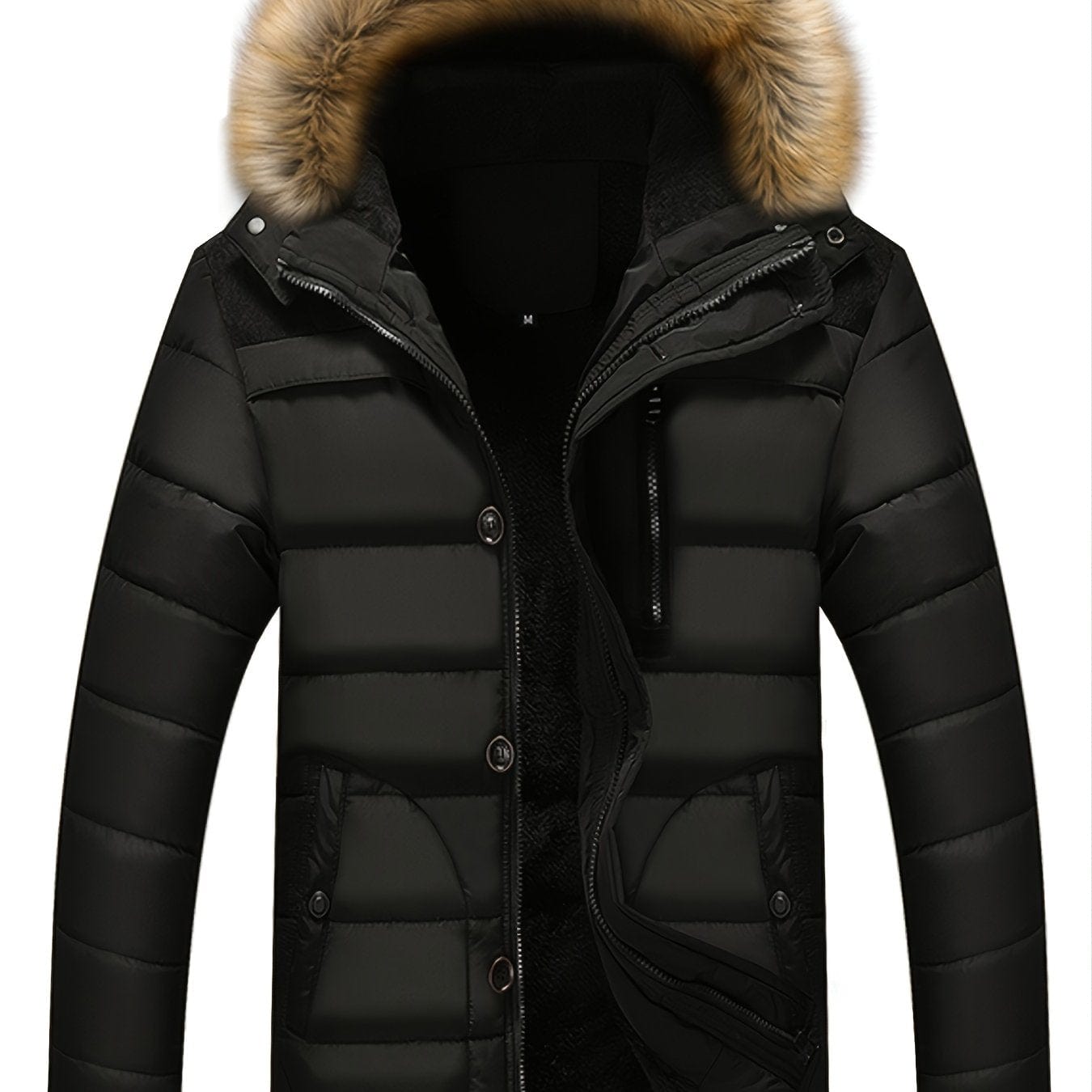 Autumn And Winter New Men's Slim Fleece Hooded Sweater Collar Cotton Coat (Sweater Collar Removable)