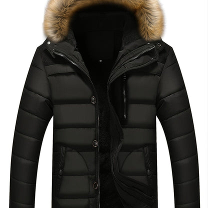 Autumn And Winter New Men's Slim Fleece Hooded Sweater Collar Cotton Coat (Sweater Collar Removable)