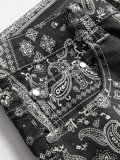 Men's Slim Jeans, Stretch Floral Pattern Denim Pants Men Clothes Best Sellers