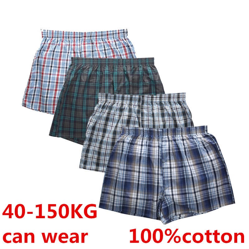 4Pcs Boxer Men Underwear Cotton Man Short Breathable Plaid Woven Shorts Boxer Male Underpants Plus Size Pajamas Sleep Bottoms