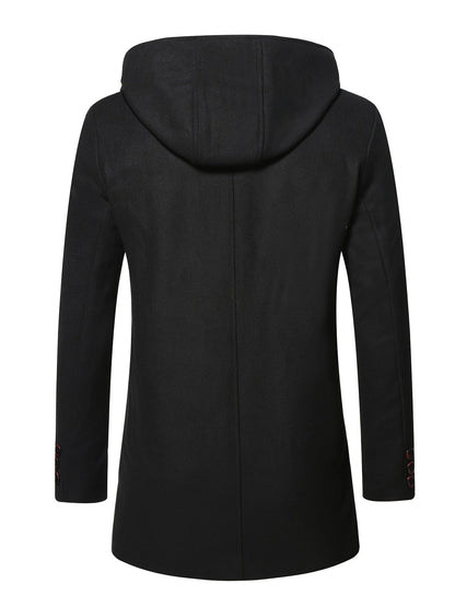 Men's Wool Coat Winter Long Trench Coat Classic Hooded Jacket Top Coat