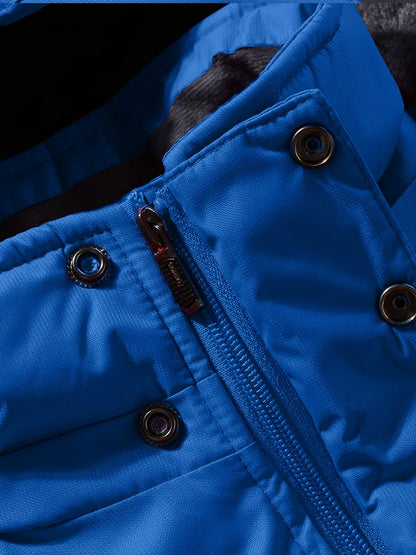 Men's Windproof Fleece Hooded Cotton-padded Jacket, Casual Out Stitching Warm Jacket For Autumn/Winter