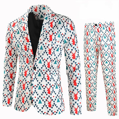 Funny Suit For Men Printed Christmas Elk Includes Jacket, Pants