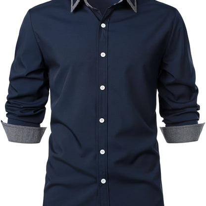 Men's Button Down Plaid Collar  Long Sleeve Shirt, Business Casual Dress Shirts