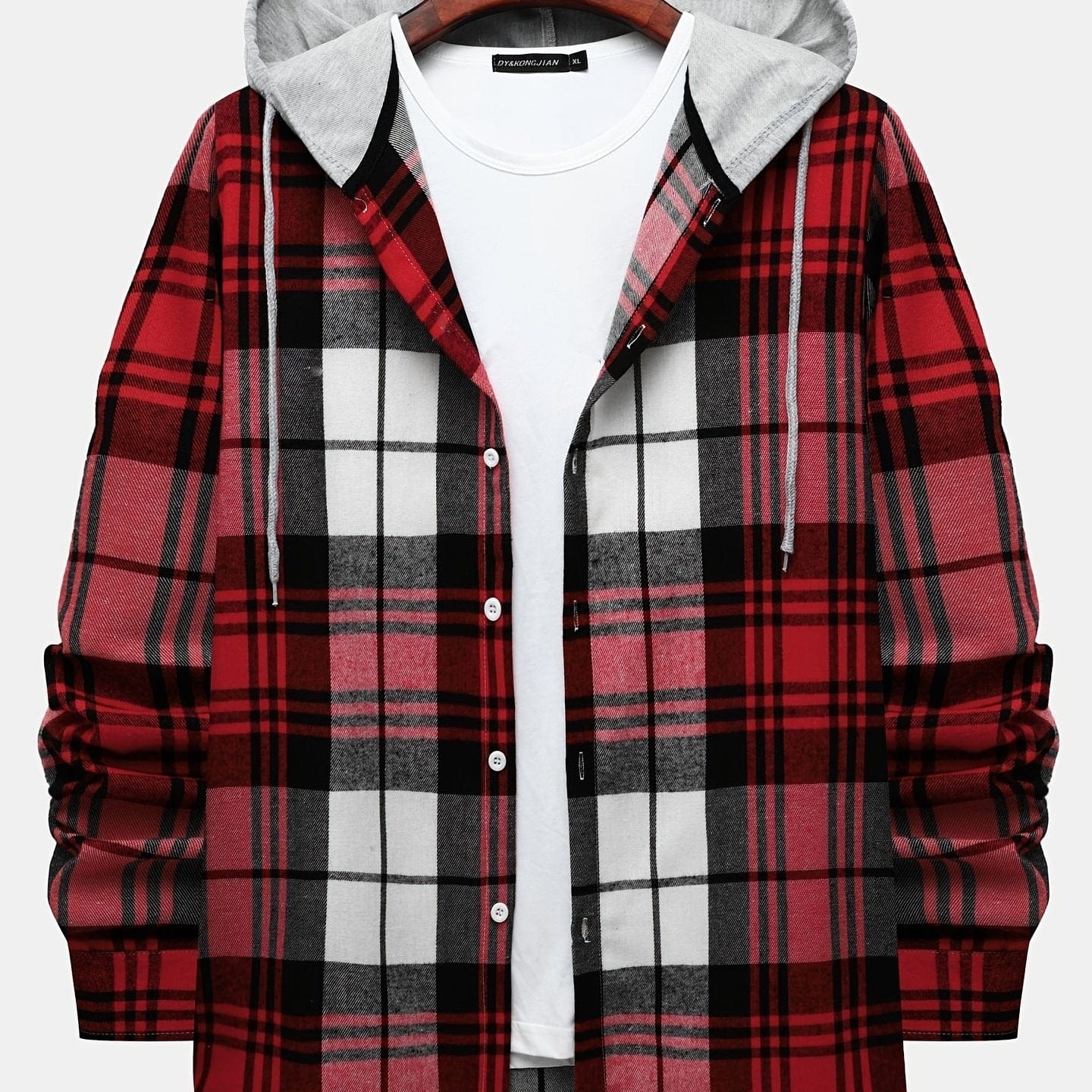 One Size Smaller,  Flannel Loose Shirt For Men Plaid Long Sleeve Casual Button-Down Shirts With Hood Christmas Gifts