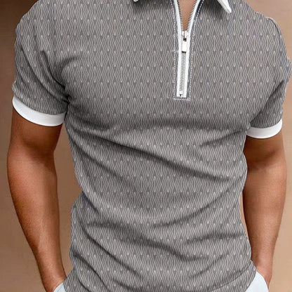New Men's Lapel Polo Shirt Zip Print Polo Shirt Christmas Gifts