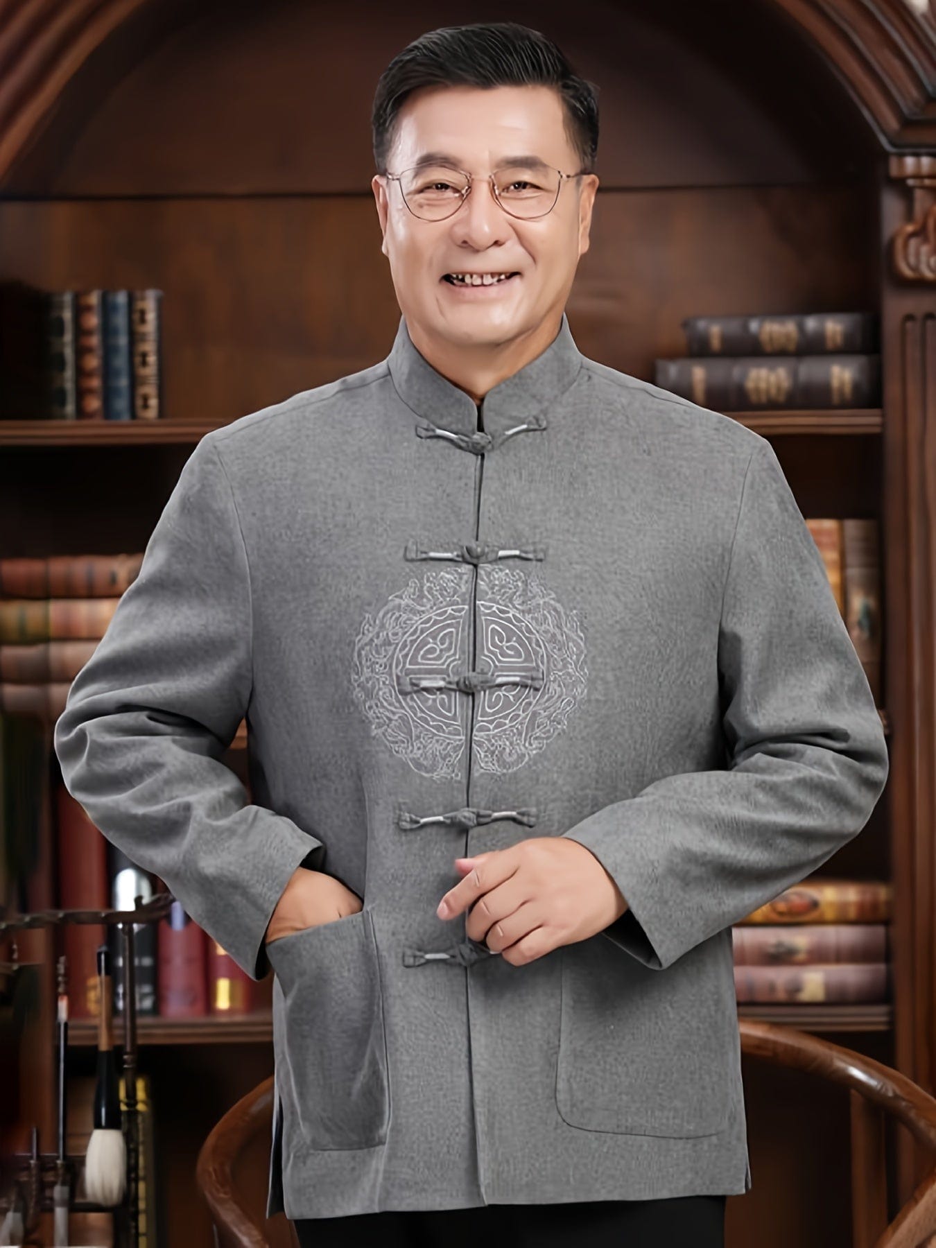 Men's New Winter Warm Chinese Style Tang Suit Small Stand Collar Chinese Knot Dish Buckle Coat, Tang Suit, Hanfu, Year Of The Rabbit Costume Clothing ( Chinese Size, Please Check The Size Guide Carefully )