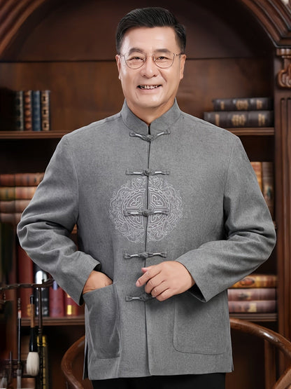 Men's New Winter Warm Chinese Style Tang Suit Small Stand Collar Chinese Knot Dish Buckle Coat, Tang Suit, Hanfu, Year Of The Rabbit Costume Clothing ( Chinese Size, Please Check The Size Guide Carefully )