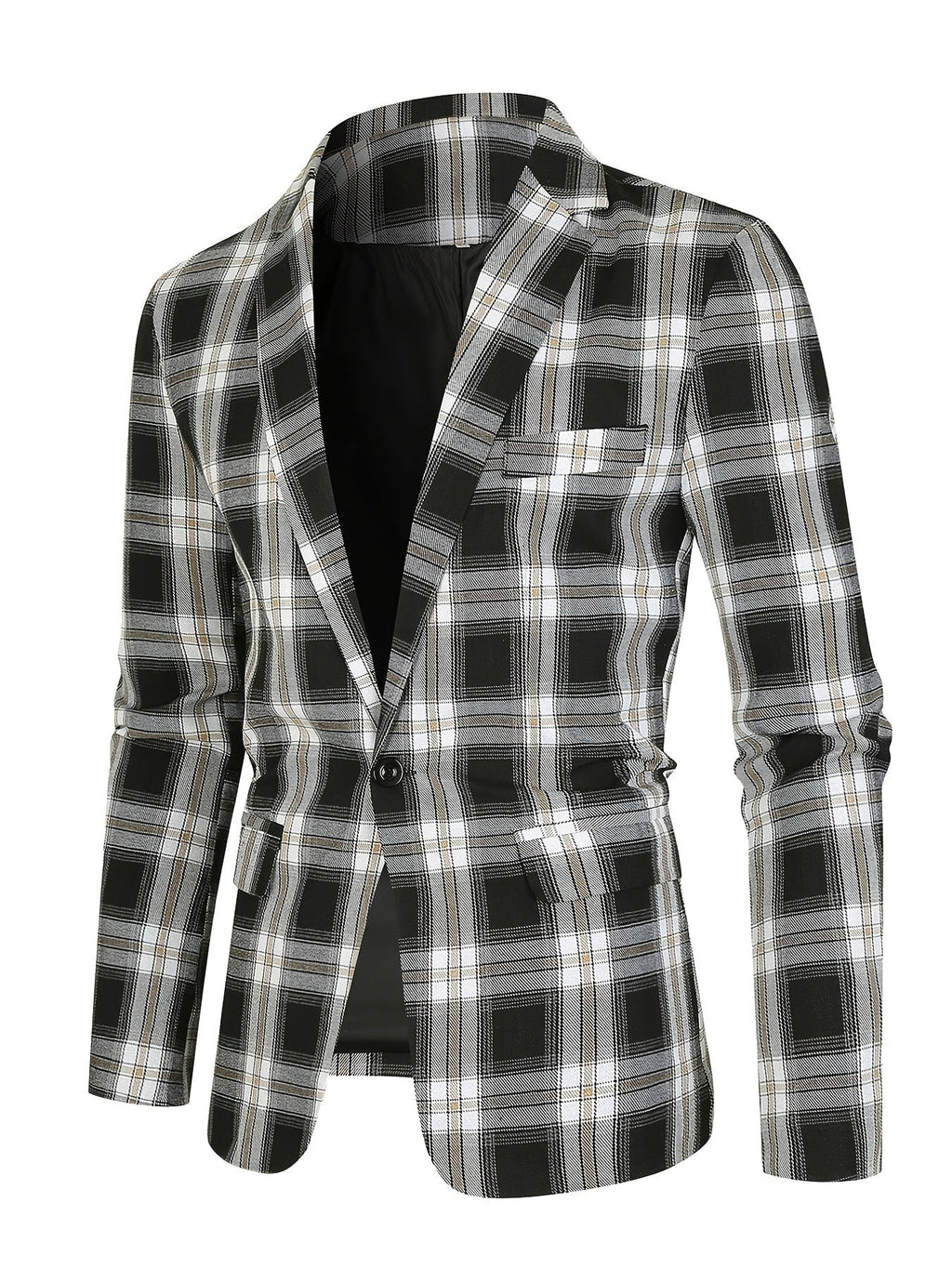Men's Classic Fit Suits, Autumn Winter Casual Sports Slim Fit One Button Plaid Print Blazer Light Jacket