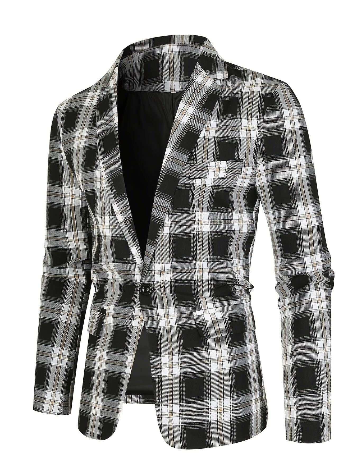 Men's Classic Fit Suits, Autumn Winter Casual Sports Slim Fit One Button Plaid Print Blazer Light Jacket