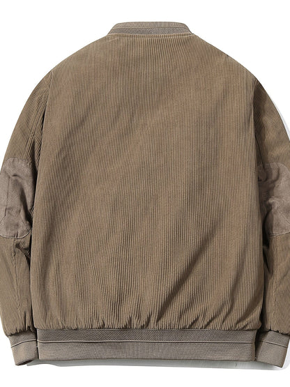 Men's Patched Detail Corduroy Bomber Jacket For Winter