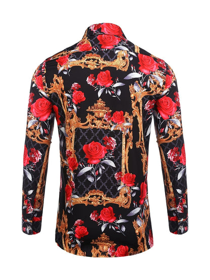 Men's Long Sleeve Luxury Design Print Dress Shirt, Casual Button Down Shirt For Party, Wedding, Banquet, Prom, Nightclub