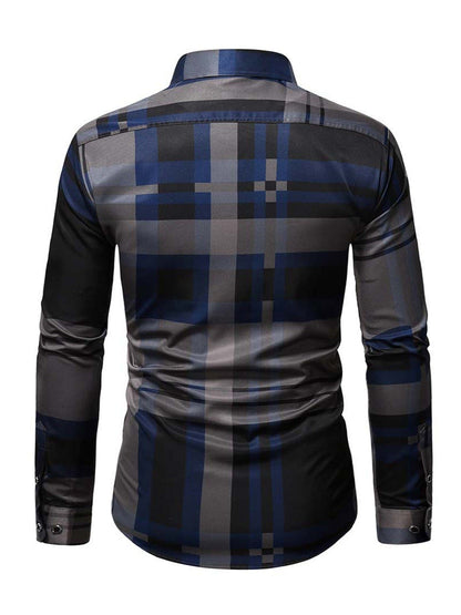 One Size Smaller,  Men's Plaid Print Long Sleeve Shirt