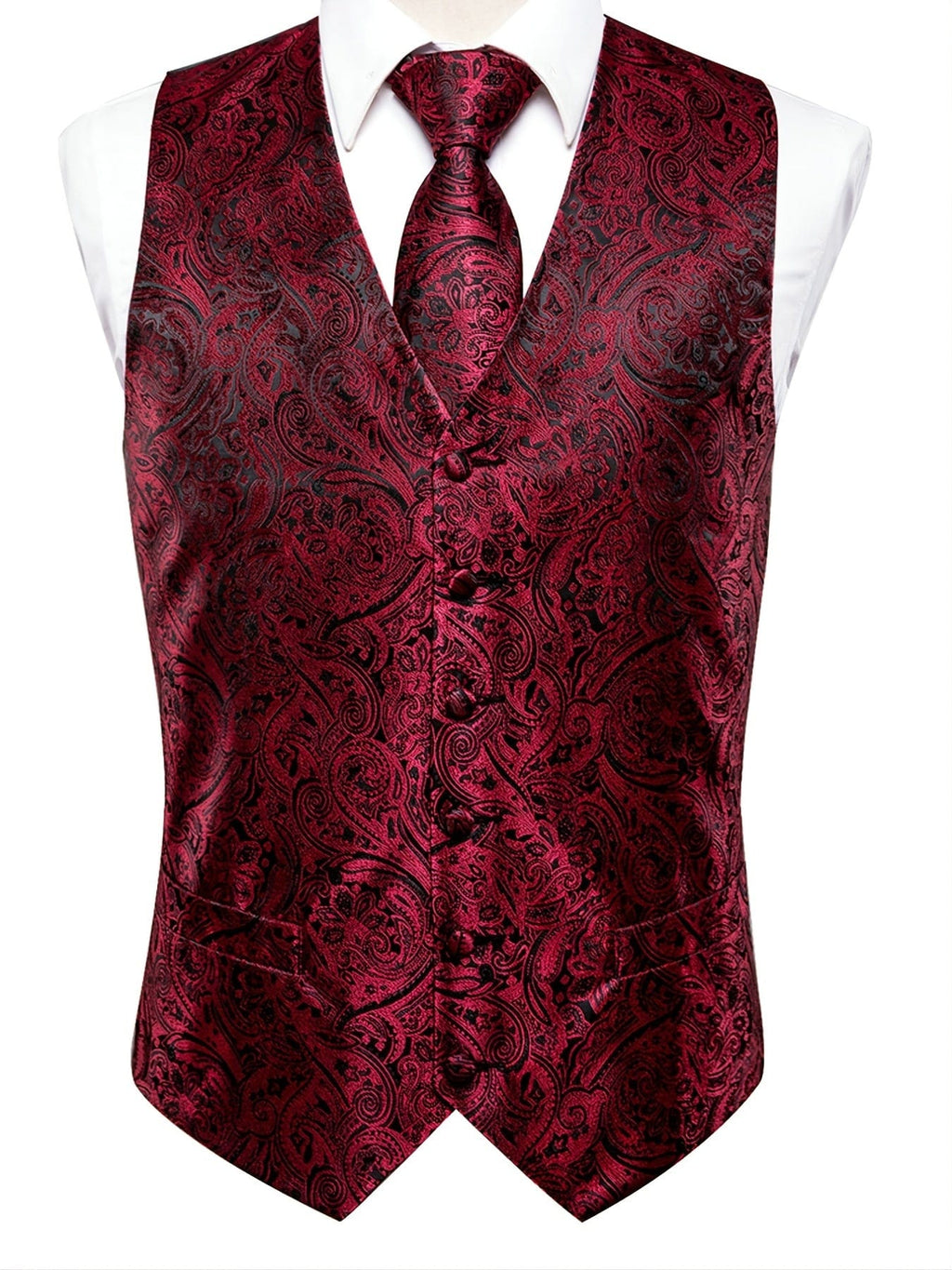 Men's Vintage Elegant Fit Sleeveless Vest Set, Formal Suit Waistcoat & Tie & Cufflinks & Hanky For Wedding Party Business