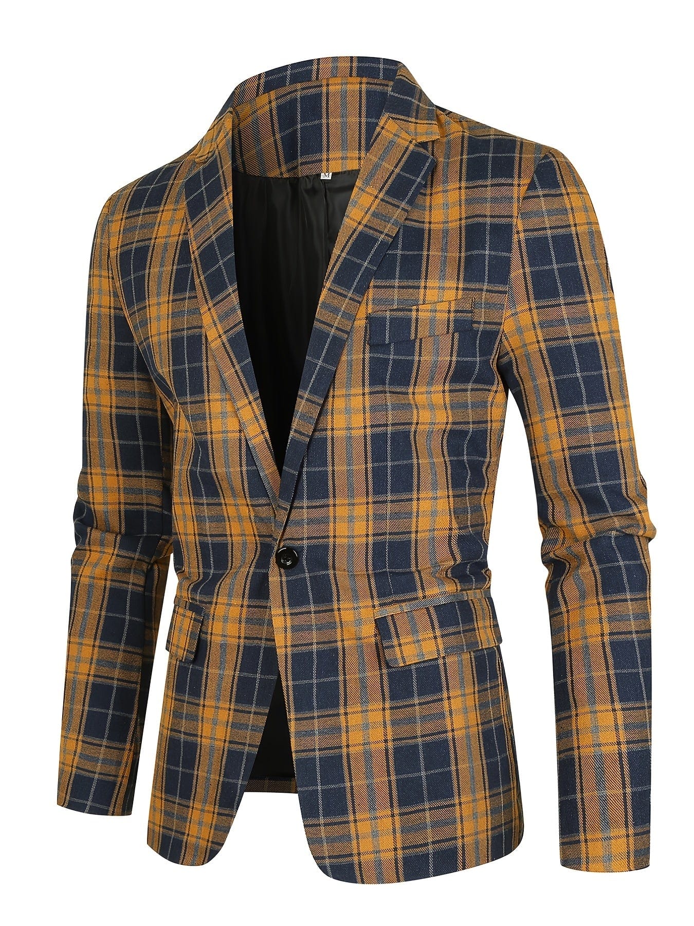 Men's Classic Fit Suits, Autumn Winter Casual Sports Slim Fit One Button Plaid Print Blazer Light Jacket