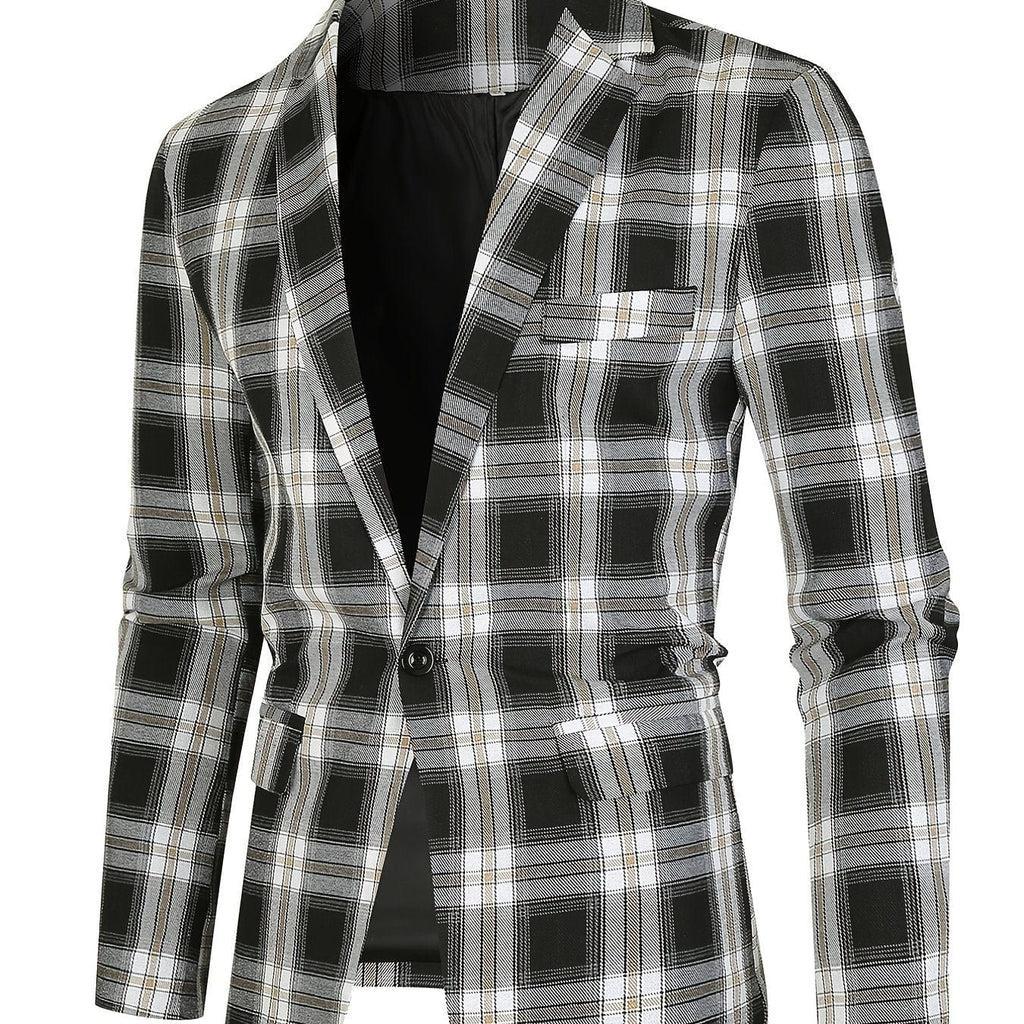 Men's Classic Fit Suits, Autumn Winter Casual Sports Slim Fit One Button Plaid Print Blazer Light Jacket