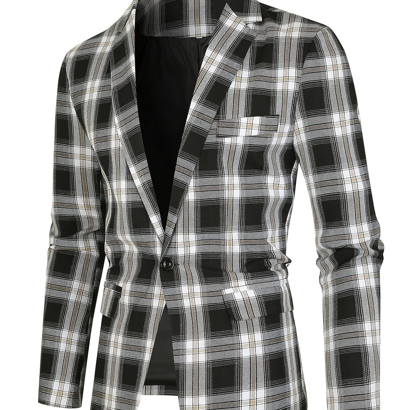 Men's Classic Fit Suits, Autumn Winter Casual Sports Slim Fit One Button Plaid Print Blazer Light Jacket