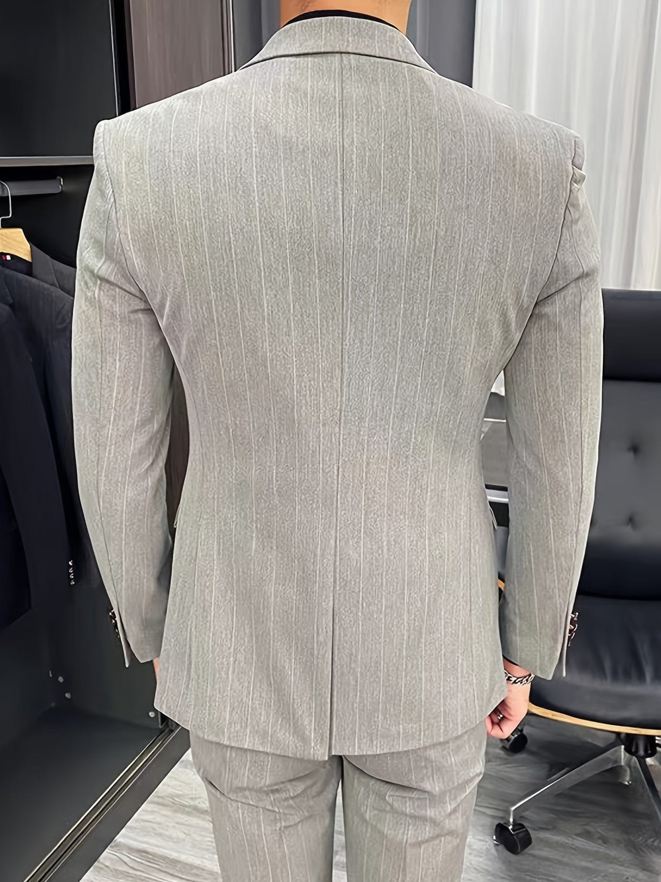 Men's Casual Striped Double Breasted Suit Top
