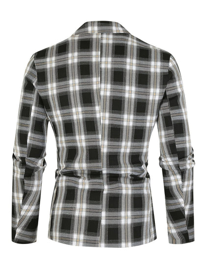 Men's Classic Fit Suits, Autumn Winter Casual Sports Slim Fit One Button Plaid Print Blazer Light Jacket