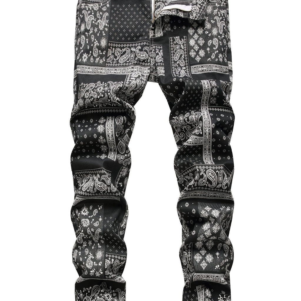 Men's Slim Jeans, Stretch Floral Pattern Denim Pants Men Clothes Best Sellers