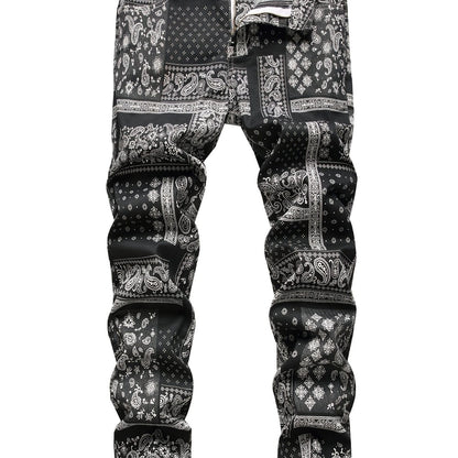 Men's Slim Jeans, Stretch Floral Pattern Denim Pants Men Clothes Best Sellers