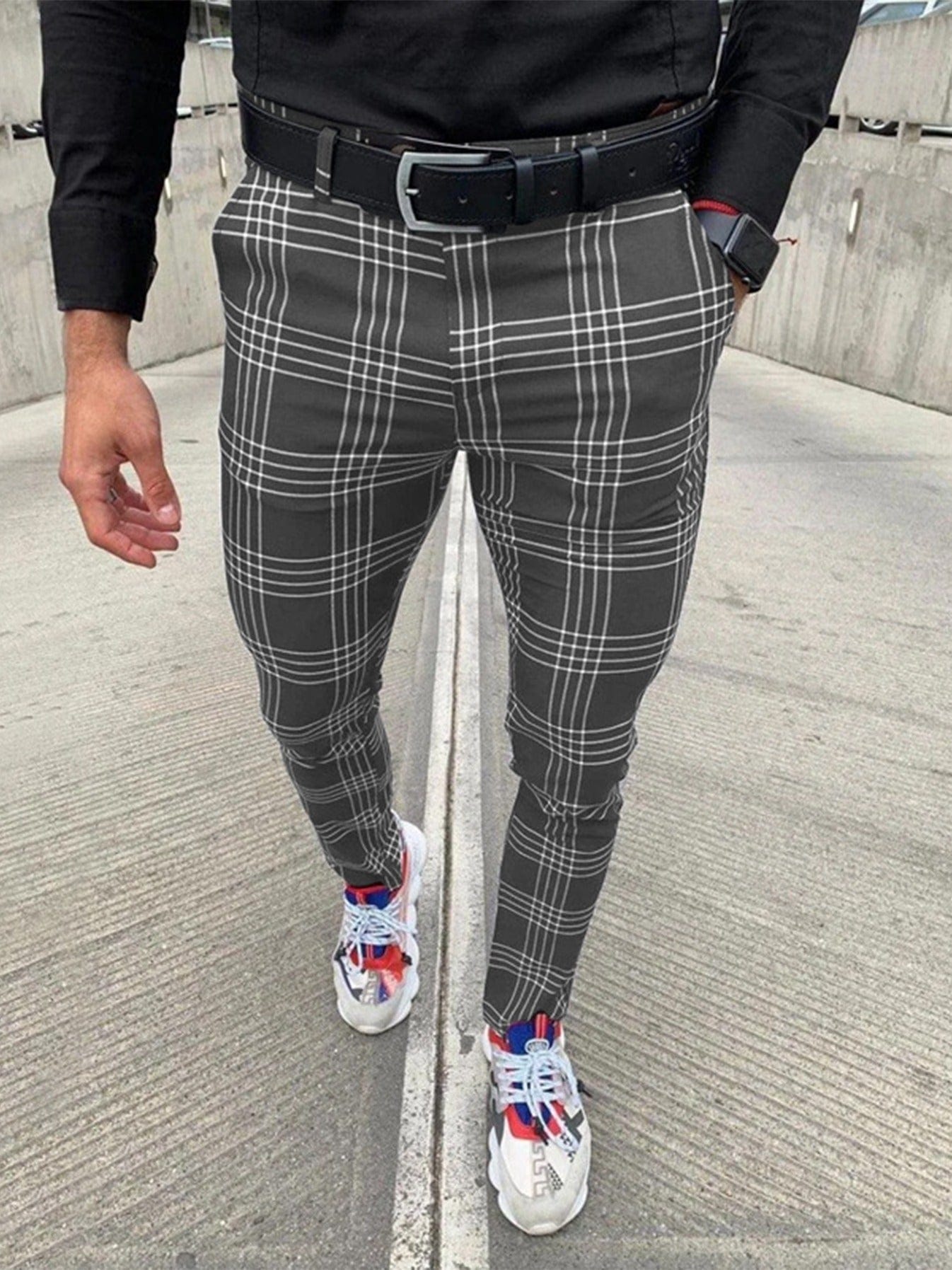 Men's Checkered Stretch Slim Pants