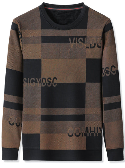 New Winter Men's Round Neck Fleece Thick Long Sleeved T-shirt Christmas Gifts