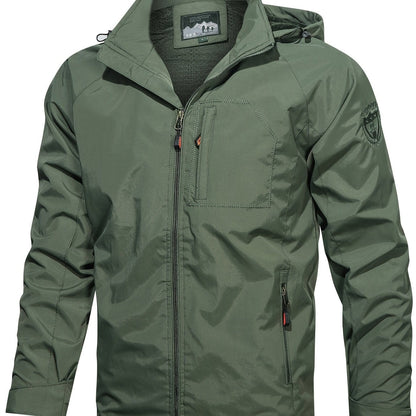 Men's Fall/Winter Casual Lightweight Waterproof Windbreaker Hooded Jacket With Zipped Pockets