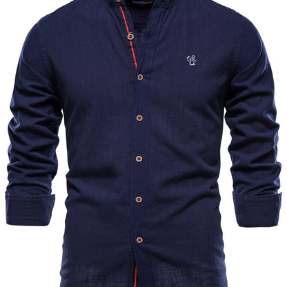 Men's Plain Color Cotton Single Breasted Long Sleeve Shirts Men's Clothes