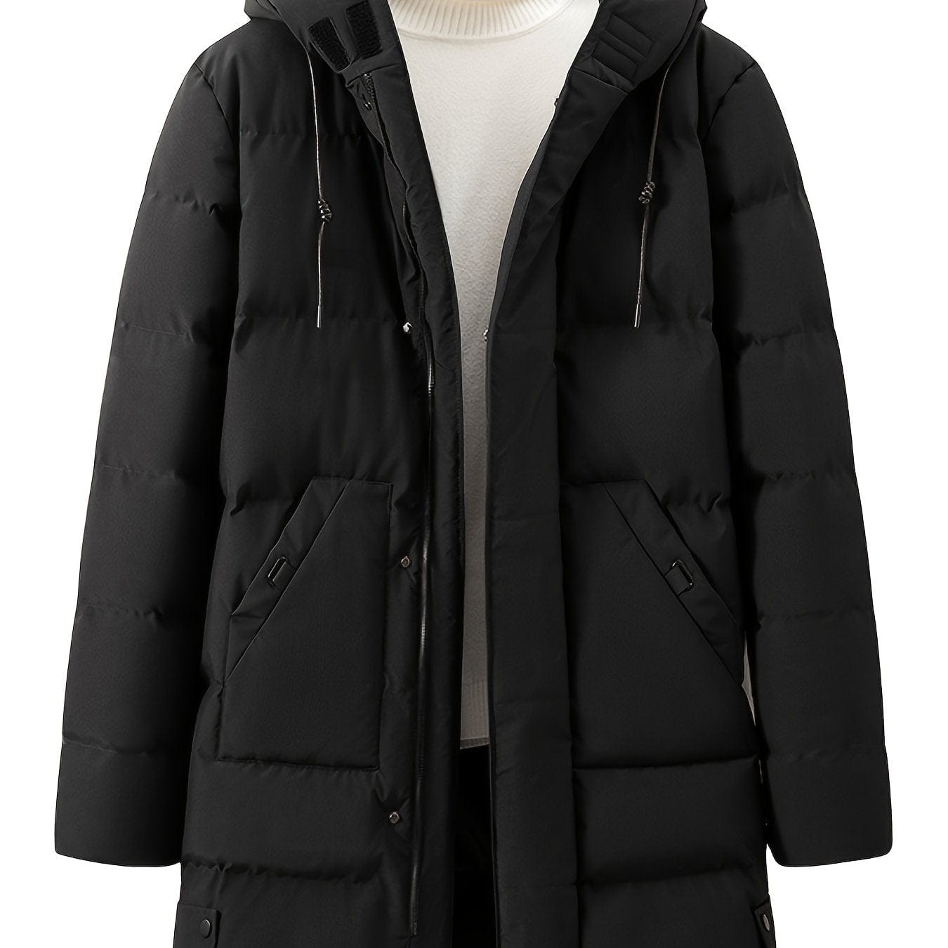 Small Size & Order Size Up Men's Solid Color Long Cotton-padded Jacket With Hood