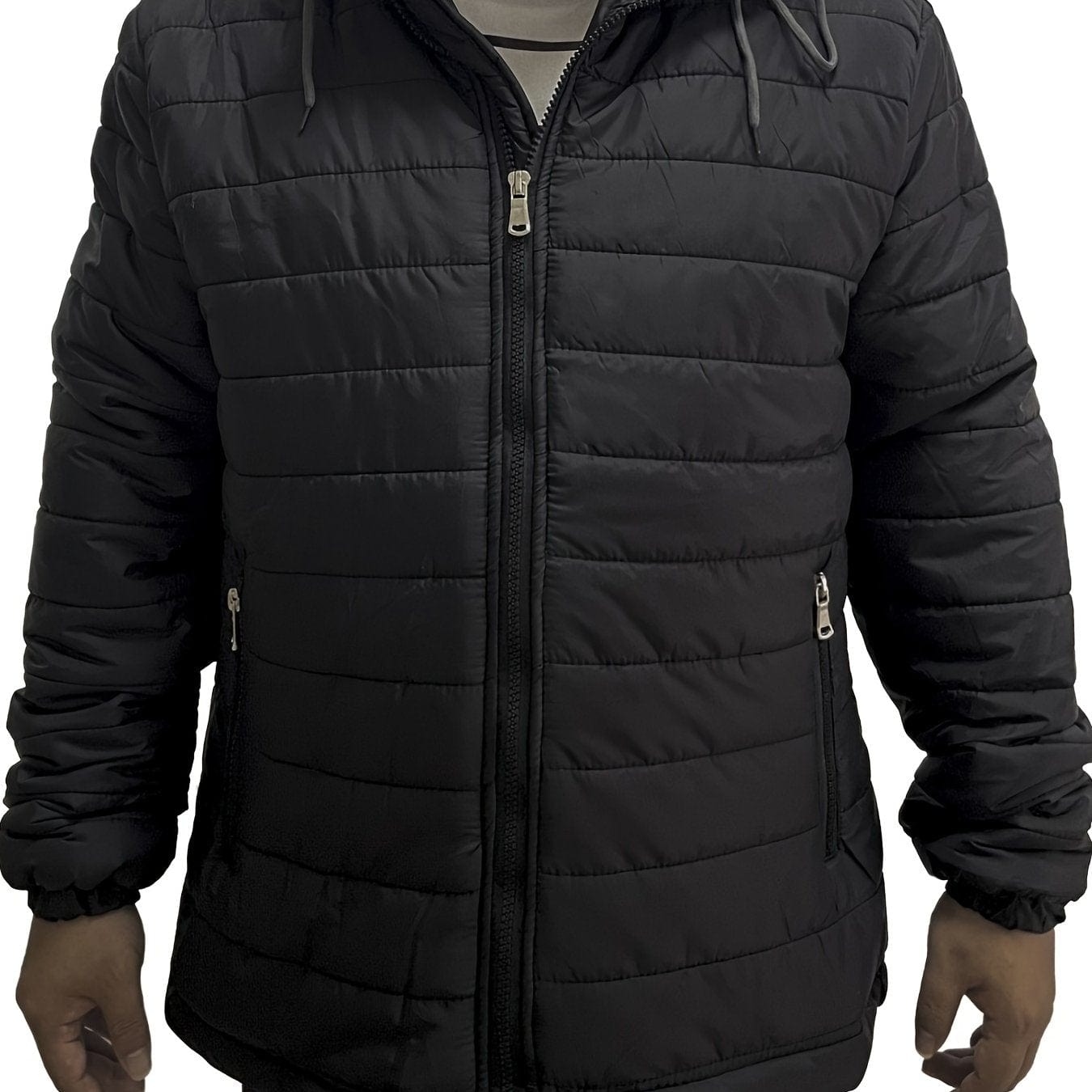 Men's Thermal Hooded Puffer Coat, Winter Casual Loose Solid Color Drawstring Hooded Puffer Coat With Pockets