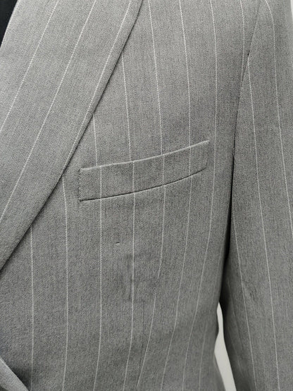 Small Size & Order Size Up, Men's Casual Striped Light Gray Suit