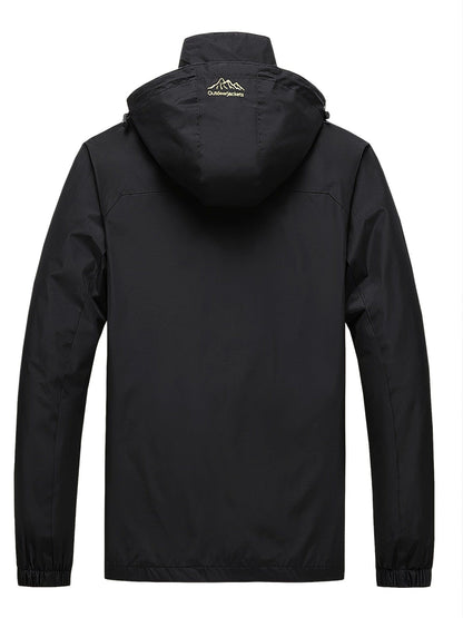 Men's Waterproof Hooded Windbreaker, Zip Up Lightweight Outerwear For Hiking Travel Outdoor, Unisex Clothes