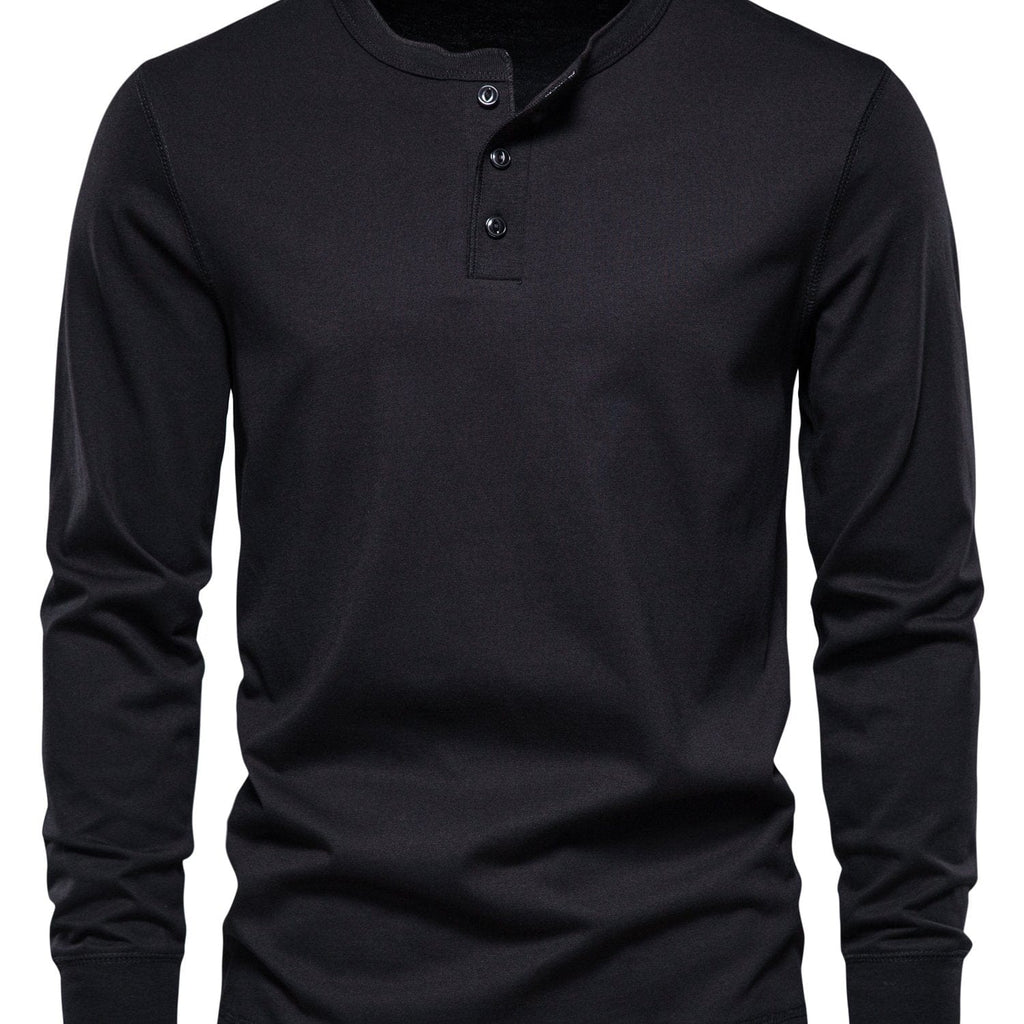 Men's Henley Collar Long Sleeve T Shirt