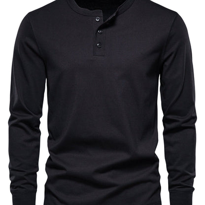 Men's Henley Collar Long Sleeve T Shirt