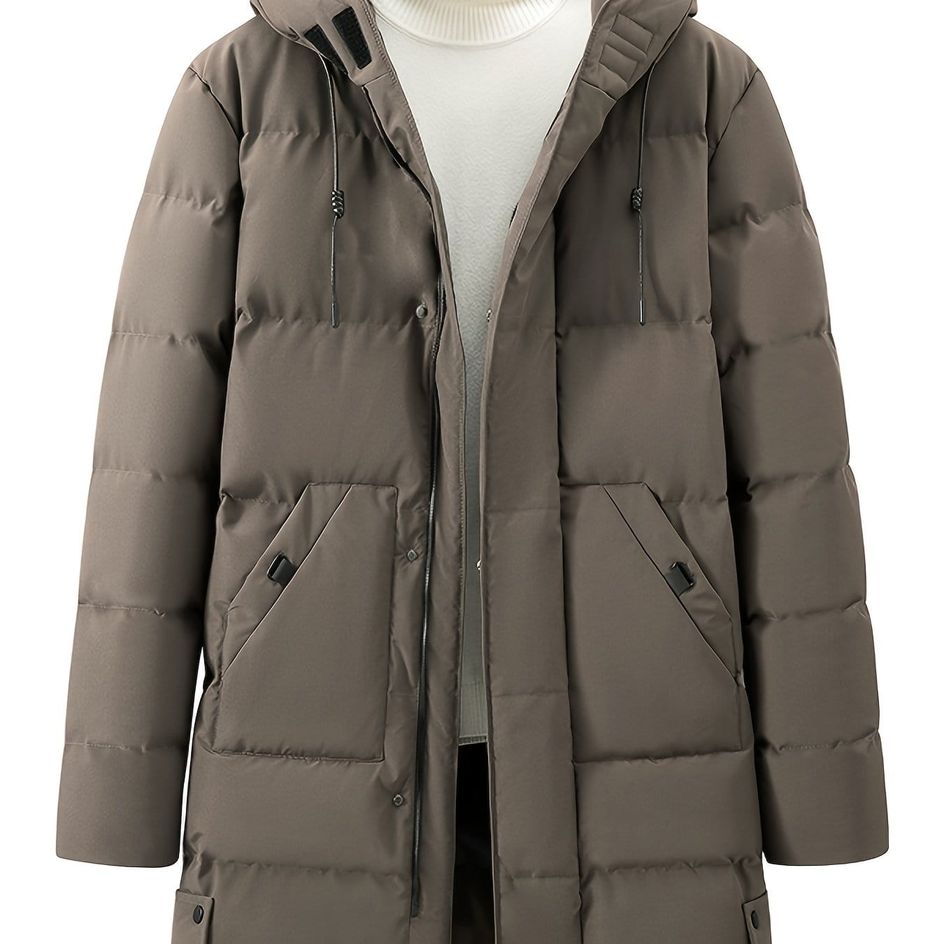 Small Size & Order Size Up Men's Solid Color Long Cotton-padded Jacket With Hood