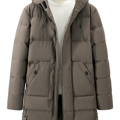 Small Size & Order Size Up Men's Solid Color Long Cotton-padded Jacket With Hood