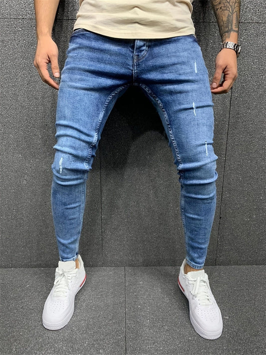 Men's Stretch Skinny Small Feet Slim Ripped Jeans