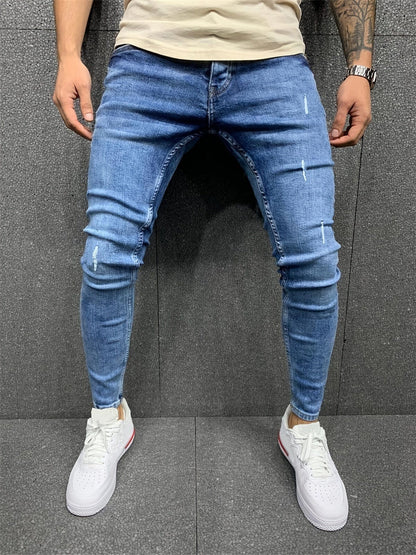 Men's Stretch Skinny Small Feet Slim Ripped Jeans