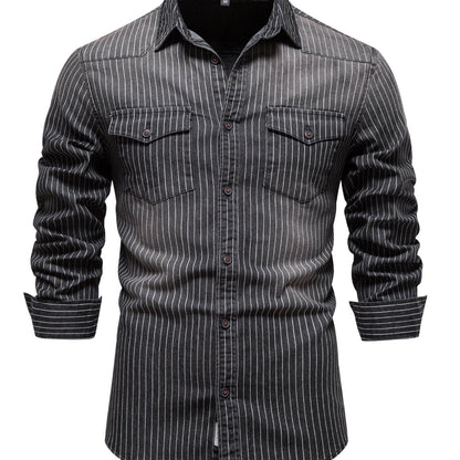 Striped Stretch Men's Denim Shirts Male Jeans Casual Slim