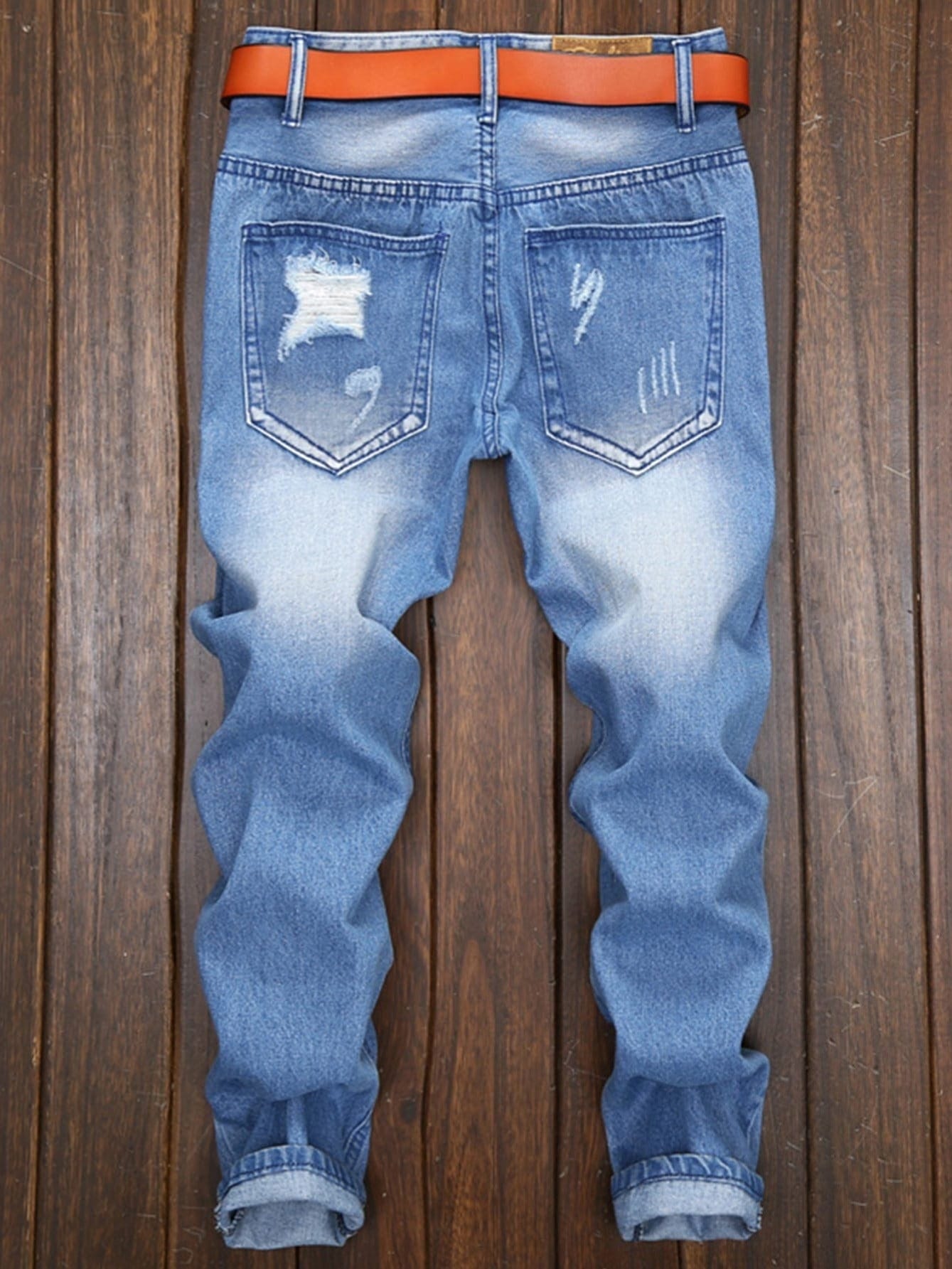 Men's Light Blue Knee Ripped Skinny Jeans