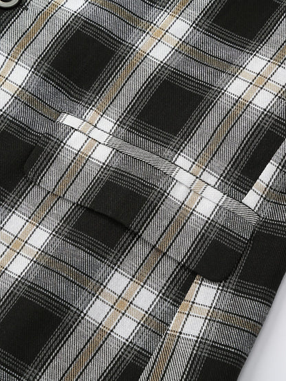 Men's Classic Fit Suits, Autumn Winter Casual Sports Slim Fit One Button Plaid Print Blazer Light Jacket