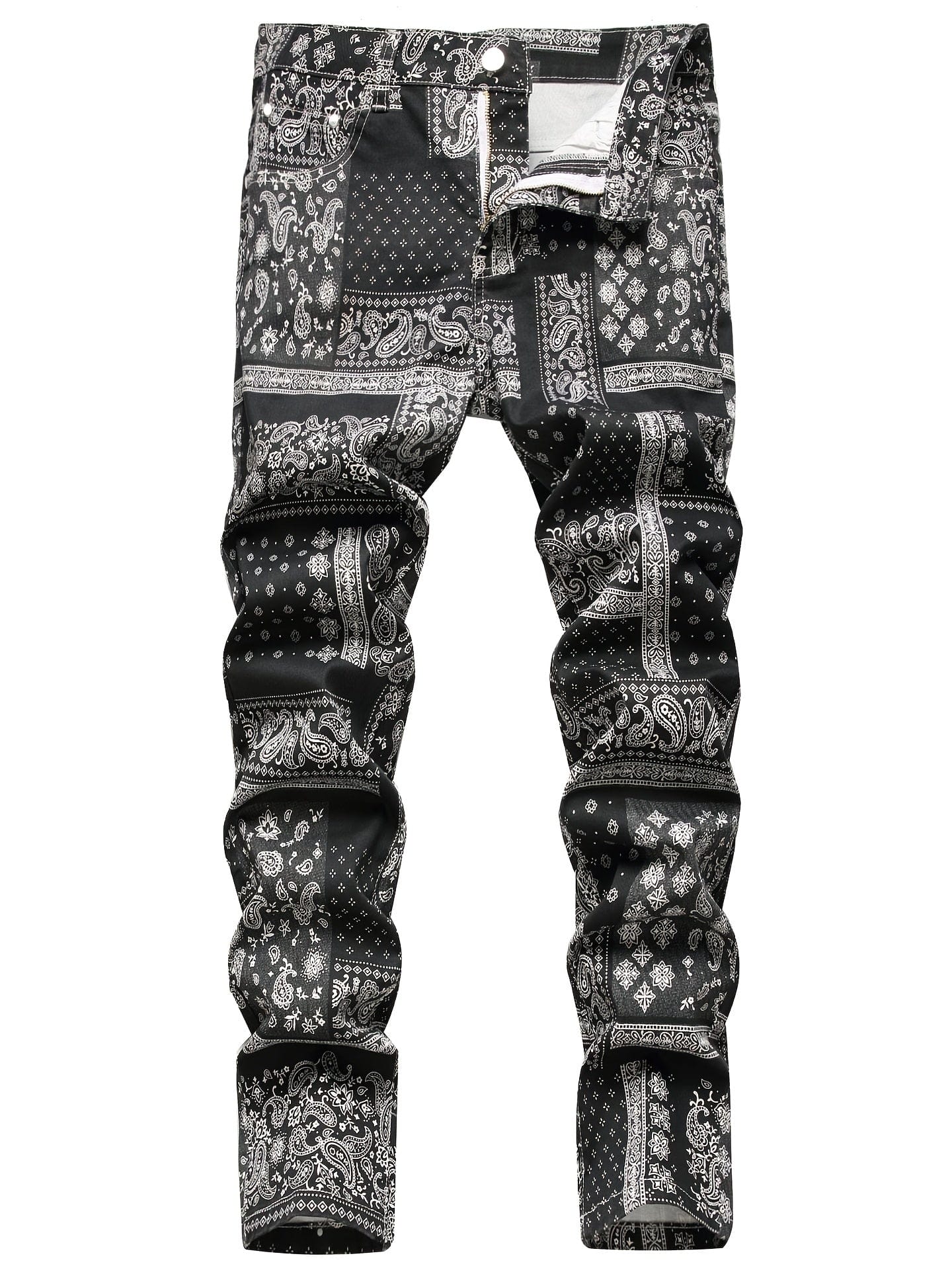 Men's Slim Jeans, Stretch Floral Pattern Denim Pants Men Clothes Best Sellers