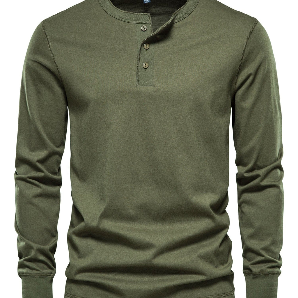 Men's Henley Collar Long Sleeve T Shirt