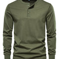 Men's Henley Collar Long Sleeve T Shirt
