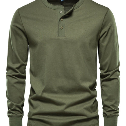 Men's Henley Collar Long Sleeve T Shirt