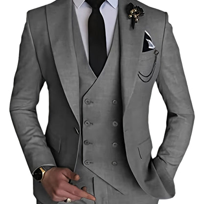 Men's Gentlemen Suits With Slim Fit Blazer & Double Breasted Vest & Pants Set For Wedding Formal Business Party