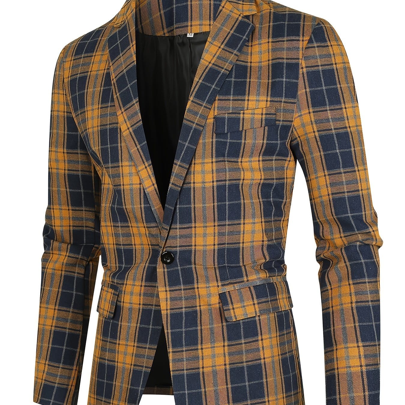 Men's Classic Fit Suits, Autumn Winter Casual Sports Slim Fit One Button Plaid Print Blazer Light Jacket