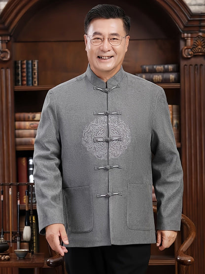 Men's New Winter Warm Chinese Style Tang Suit Small Stand Collar Chinese Knot Dish Buckle Coat, Tang Suit, Hanfu, Year Of The Rabbit Costume Clothing ( Chinese Size, Please Check The Size Guide Carefully )