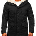 Men's Faux Fur Thickened Pocket Zipper Parka Jacket Coat For Winter